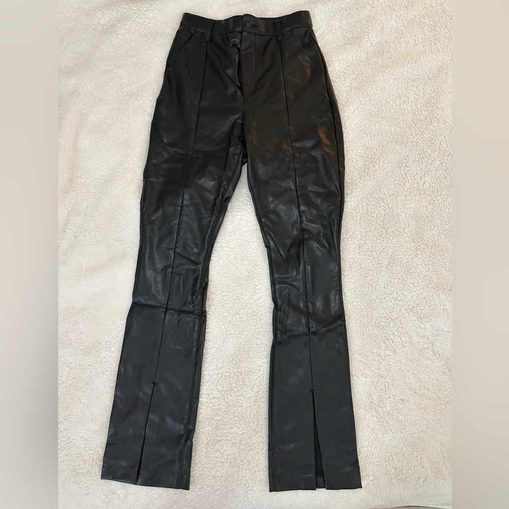 Abercrombie Pants- Ultra High Rise Skinny Vegan Leather Split Hem Pants. Size 27